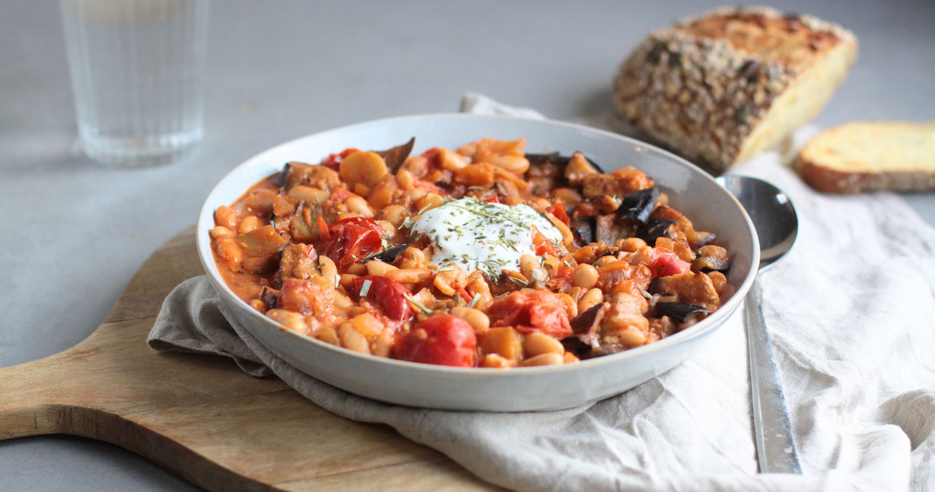 Auberginen weisse Bohnen Eintopf Comfort Food