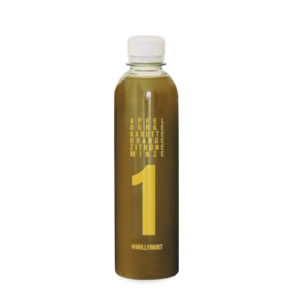 Saft mit Apfel, Karotte, Gurke, Orange, Zitrone, Minze