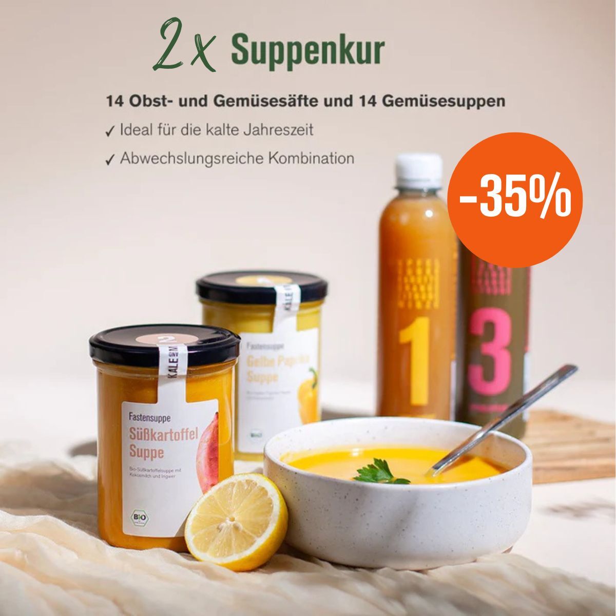 Gemüsesuppen und Säfte