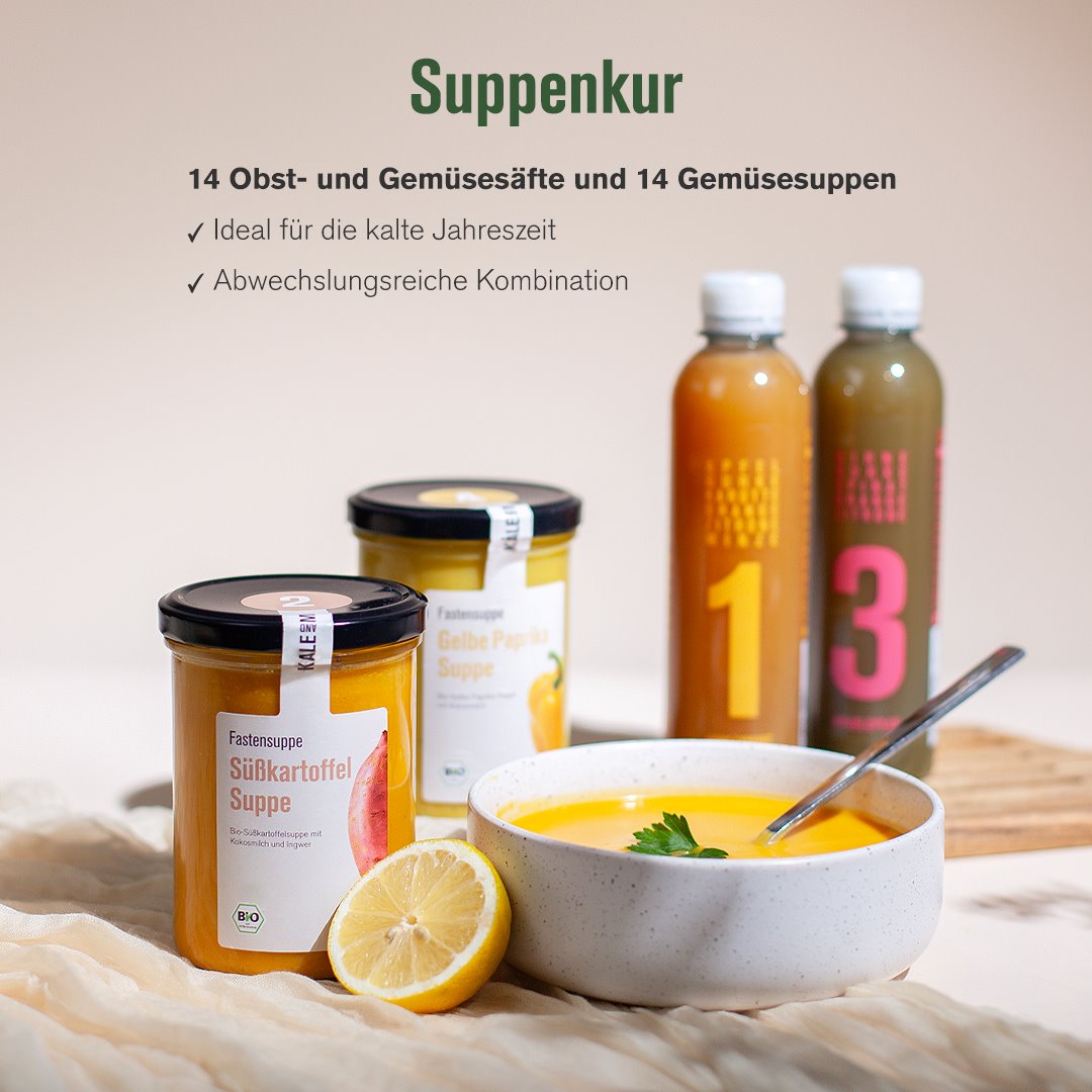 Gemüsesuppen und Obst- und Gemüsesäfte