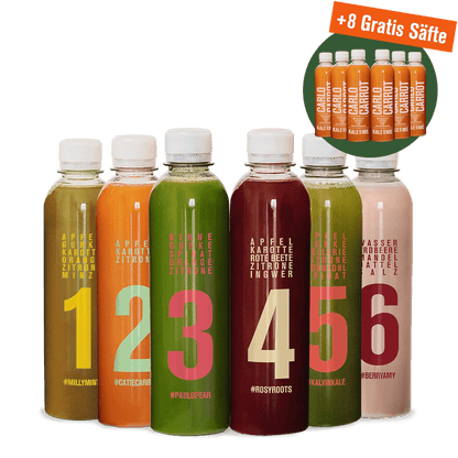 Obst- und Gemüsesäfte und gratis winterlicher Saft