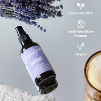 Kissenspray with natural lavender scent, vegan, perfect for relaxation and better sleep.