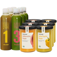 2 Säfte und 2 Gemüsesuppen