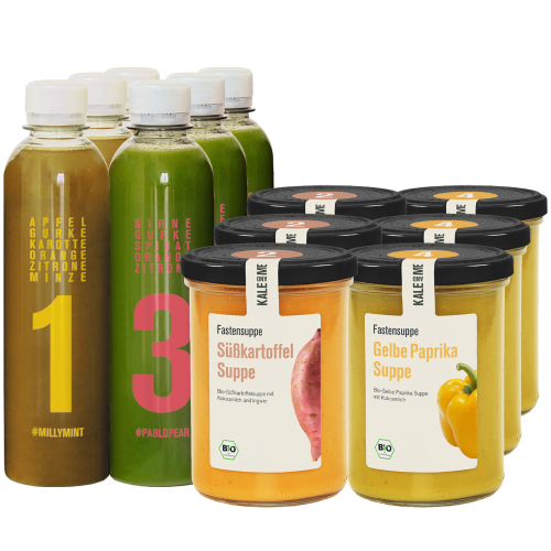 2 Säfte und 2 Gemüsesuppen